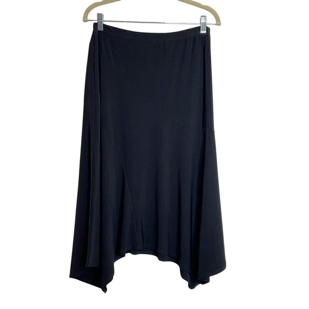 Carole Little Petite Womens Slinky Knit Skirt Size Petite L Black Asymmetric Hem